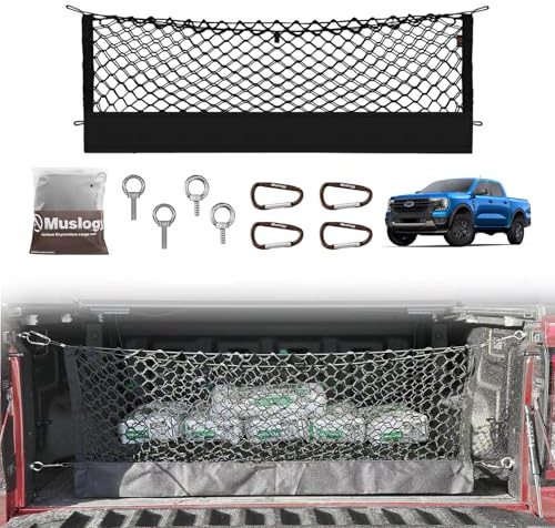 Muslogy Rete da carico per letto camion compatibile con Ford Ranger 2024 2025 accessori organizer per pick-up camion letto busta stile cargo rete con moschettoni resistenti