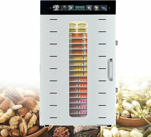 AFLEPCBRQ Food Dehydrator 16/20 Tier – Fruit & Meat Drying Machine 1350W / 1375W with Adjustable Temperature Control from 30-90°C, Food Dryer Machine for Jerky, Snacks – Stainless Steel,20-layer