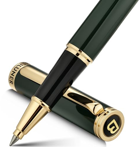 BEILUNER Luxury Rollerball Pen,24K Gold Trim,Noble and Elegant Designs,Schneider Ink Refill, Best Roller Ball Pen Gift Set for Men & Women, Professional, Executive Office, Nice Pens(Green&Gold)