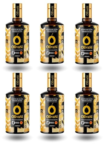 OLIVA SÍ Golden Edition - Aceite de Oliva Virgen Extra 500ml con D.O.P. Priego de Córdoba - Calidad Gourmet y Sabor Exclusivo - Premiado en Concursos Internacionales y Nacionales (Caja 6x500ml)