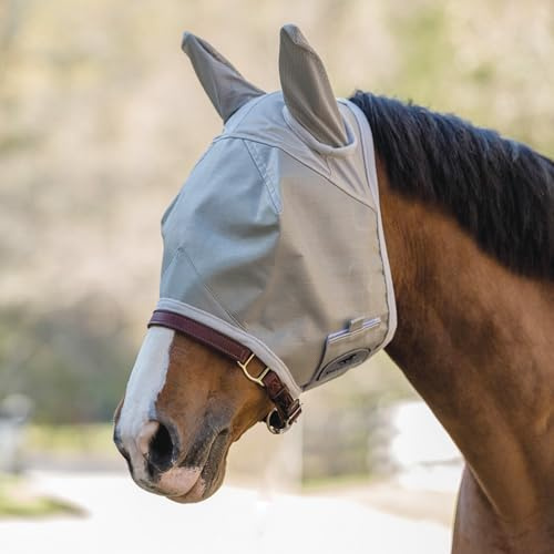 SmartPak Máscara antimoscas con protección UV, orejas y malla, cierre de velcro ancho y seguro, máscara UV para caballos (caballo)
