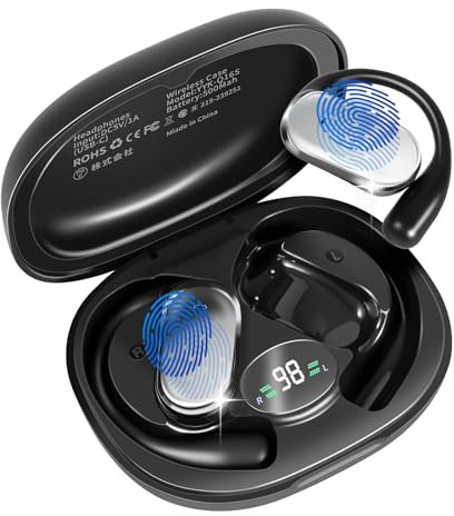 Jewan Ecouteurs Bluetooth sans Fil Sport 5.4 HiFi Stéréo, 50H Ecouteurs Sport Oreillette Bluetooth sans Fil, IP7 Etanche Casque Blue-Tooth Écran LED pour Running