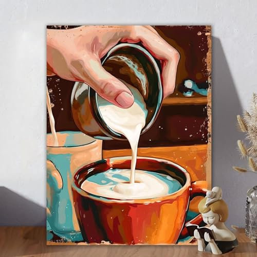 Malen Nach Zahlen Erwachsene Kaffee, Malen Nach Zahlen Kinder, DIY Kreativ Set für Frauen mit 3-Pinseln und Acrylfarbe Kit, Paint by Numbers Tasse für Aesthetic Room Decor, Ohne Rahmen 90x120cm B-8