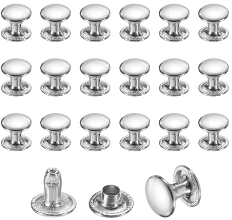 sourcing map 50 Sets Leather Rivets, 8mm Double Cap Rivets, 8mm Height Tubular Metal Studs for Leather Craft Repair and Decoration DIY Clothes, Shoes, Bags, Belts, Silver