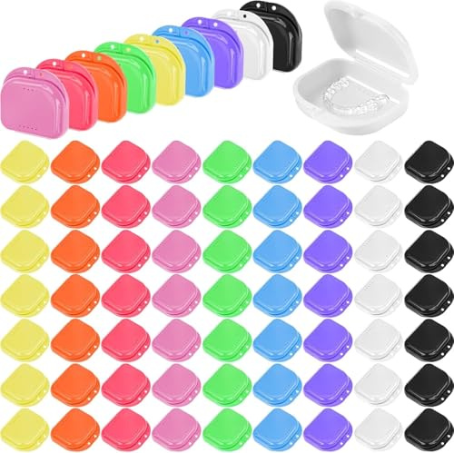 Lot de 64 boîtiers à gouttières dentaires avec trous d’aération étuis pour protège-dents prothèses dentaires boîtes de rangement multicolores pour bureau voyage maison 9 couleurs (coloris classiques)