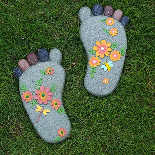 SBJKLYRN Pietra calpestabile da Giardino， 1 Paio di Pietre for Modellare i Piedi all'aperto, Pietre Colorate for Prati/aiuole/passerelle da Giardino(Light Gray)