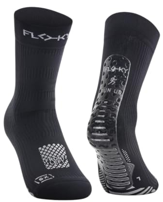 FLOKY RUN UP MEDIUM calze biomeccaniche per running e trekking. Calza a compressione. Protezione tendine d'Achille e muscoli gamba, supporto plantare. Massima riduzione vibrazioni. (Nero, M-L)