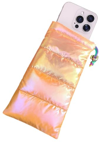 MOPZIJA Thermo Handyhülle Tasche Universal Daunen Pouch Handysocke Weihnachten Geschenke für Smartphones Handy Winter Handyhülle kompatibel iPhone 14 13 12Plus X, Samsung Galaxy (orange Farbe)