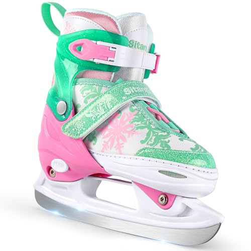 Snowflake Adjustable Ice Skates for Girls, Kids Ice Skating Shoes for Toddlers Youths, Beginner Ice Hockey Skates for Outdoor and Rink, Warm, Comfortable Lining and Reinforced Ankle Support, Pink