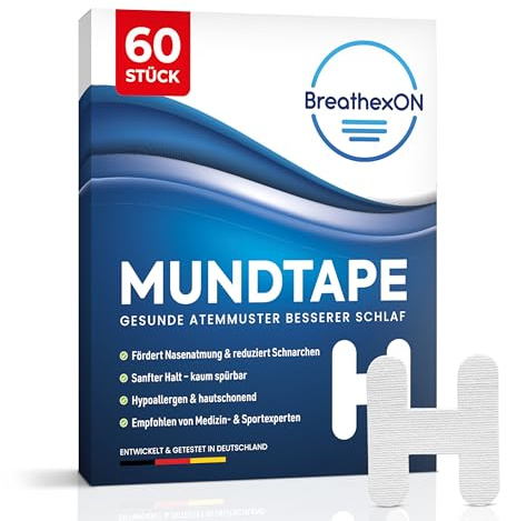 Mouth Tape for Sleeping, Promotes Nasal Breathing & Reduces Snoring, Optimal Hold Even with Beard, Skin-Friendly & Comfortable Universal Size, Mouth Plasters Against Snoring Pack of 60
