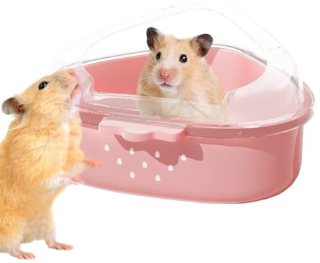 Hamster Sand Bath - Transparent Top Sandbox Container | Small Pet Bathtub for Grooming Cleaning | Cage Accessory for Hamster Gerbil Lemming | Pet Bathroom for Sleeping Playing Hiding Exploring Fun and