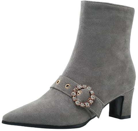 Bviennic Femme Bottes de Cheville Block Talons Moyen Mode Pointu Zip Soirée Bottines 2422 Gris Taille 39 EU/40Cn