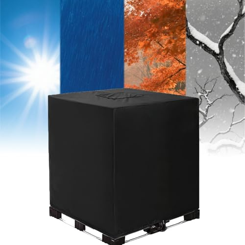 DLLDLGG IBC Tote Cover 330 Gallon, Heavy Duty Oxford Fabric with Silver-coated, Waterproof Sunshade Water Tank Lid, Outdoor Garden Rain Barrel Ibc Container Abdeckung(Black,350 Gallon)