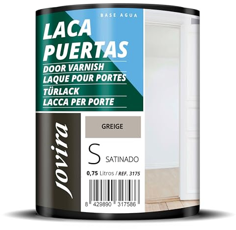 JOVIRA PINTURAS Esmalte Laca Puertas al Agua 750ML Satinado, Renueva y decora las puertas y muebles de madera (750 Mililitros, Greige) -T