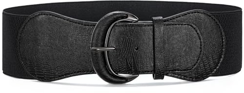 JASGOOD Ceinture Large Femme Élastique Extensibles Ceinture Femme Grande Taille Ajustable Vintage avec Boucle pour Robes,Noir,Taille 73-84 cm(Longueur 85 cm)
