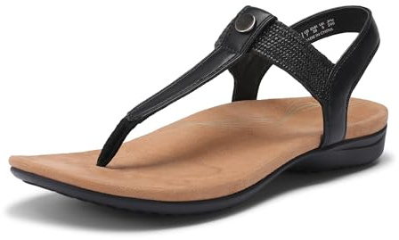 DREAM PAIRS Women's Arch Support T-Strap Sandals Comfortable Orthotic Flat Sandals Thong Sandals for Casual Summer Walking,Size 8,Black,SDFS26008W