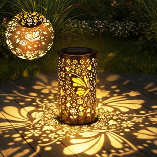 Lámparas solares para jardín exterior, 1 pieza LED metal mariposa solar lámpara para exterior colgante IP65 resistente al agua, lámpara solar decoración de jardín para exteriores, patio, árbol
