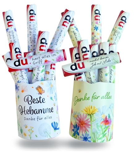 younikat 2er Aufkleber Set für Duplo Hebamme Geschenk - you0213 | kleines Dankeschön Abschied, Lieferumfang – Aufkleber für 2 Verpackungen und jeweils 10 Riegeln, dazu liebe Botschaften