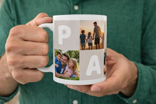 C&P Taza Papá Personalizada con Fotos – Regalo Día del Padre Personalizado – Taza con Collage de Fotos para Papá – Regalo Original para Padre – Taza de Cerámica Personalizable - 350 ML