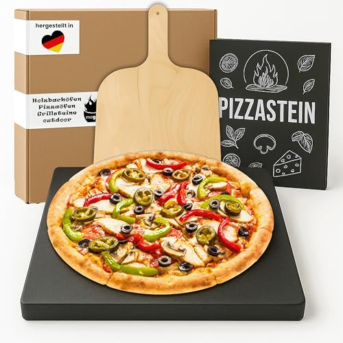 Megrill Cordierit Pizzastein für Holzkohle und Gasgrill 375x297x20 | Rechteckige Form, für Elektrogrill & Pizzaöfen geeignet, hitzebeständig bis 900°C, leicht zu reinigen, knusprige Pizzaböden