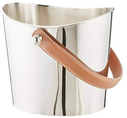 EDZARD Weinkühler Gilbert (H 23 cm, B 21 cm), gehämmert, vernickelt | Flaschenkühler mit braunem Ledergriff, Edelstahl, Sektkühler, Getränkekühler Silber, Barzubehör
