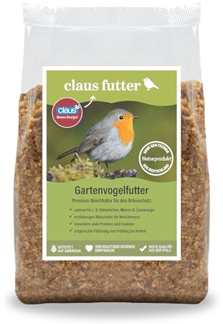 Claus Gartenvogelfutter | 500 g | Premium-Weichfutter für Gartenvögel | Mit Insekten für empfindliche Wildvögel | Besonders viele Proteine & Insekten | Von Frühjahr bis Herbst