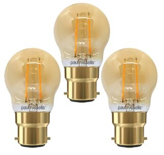 Paul russells LED Filament Golf Ball Light Bayonet Cap B22, 20W Equivalent G45 Bulbs, 2.5W 200LM LED 2200K Amber Lamps, Home Ceiling Chandelier Energy Saving Non-Dimmable Lightbulbs, 3 Pack