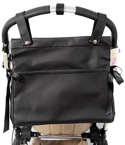 Danielstore Bolso Carro Bebe Organizador Bebé Bolso Maternidad para colgar al Carro con Dos Asas Cortas Talega Polipiel Carrito Bebe (Negro)