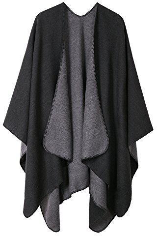 EXCHIC Donna Classico Multicolore Poncho Lavorato Capes Grande Scialle Wrap Coperta Coperta Elegante Scialle Cappotto (Nero)
