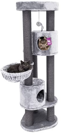 Petrebels Katzenkratzbaum Charlotte 180 cm hoch, Kratzbaum mit Hängematte und Dicke Stämme Ø 12 cm, Farbe Grau