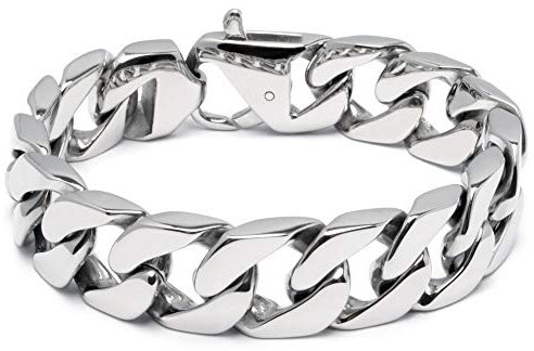 Schmuck-Checker massives 316L Edelstahl Panzerarmband Männerarmband Silber poliert breit schwer Herren Armband Armkette Bikerschmuck Geschenk (20.5)