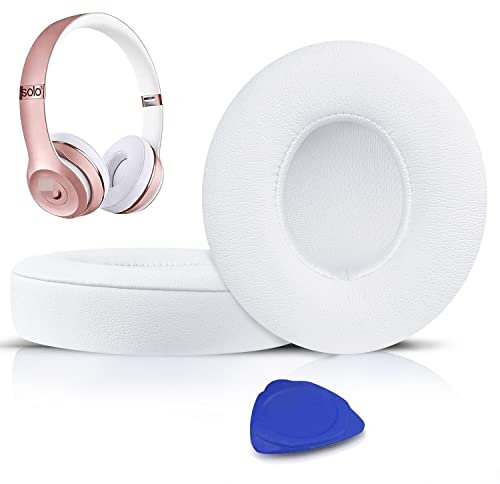 SoloWIT Earpads Cushions Replacement for Beats Solo 2 & Solo 3 Wireless On-Ear Headphones, Ear Pads with Soft Protein Leather, Added Thickness - (White)