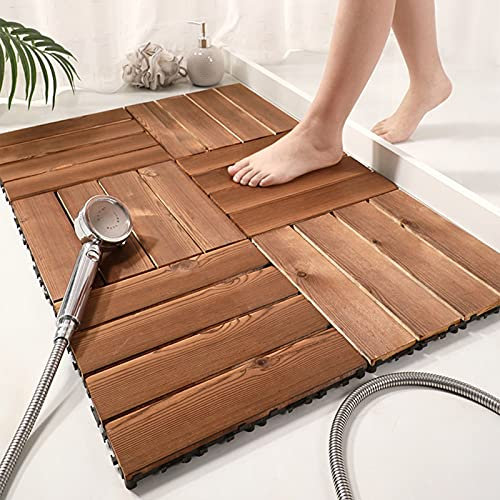 LJQQ Badematte Badvorleger Aus Massivholz Dunkelbraun, Große rutschfeste Duschmatte, für Badezimmer Badewanne Zelt Fußmatte Eingangsbereich Camping Spa Sauna Pool, Einfach zu Säubern