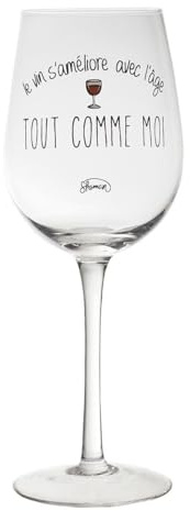 Le Fabuleux Shaman 41-2X-007 Verre à vin Le vin s'améliore avec l'âge Tout comme Moi Transparent et Noir Verre D8,5 x H22,5 cm