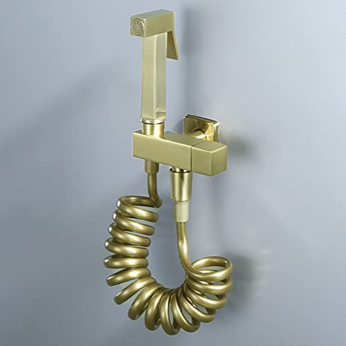 Boyuan Bidet Handbrause für Toilette Messing Wandmontage Handheld Bidet Toilettensprüher Aus Edelstahl Hoher Druck Bidet-Sprühgerät mit Duschschlauch,Eckventil, Kaltes Wasser,Brushed Gold