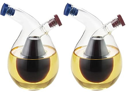 JYCRA Lot de 2 distributeurs d'huile et de vinaigre 2 en 1, en verre transparent double couche pour huile d'olive, flacon à bec verseur pour la cuisine, A