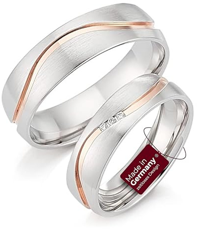 123traumringe Eheringe in 925 Silber I Partnerringe mit Etui & Gravur I Damenring mit 3 Brillanten I Ringgröße 50-62 mm oder 54-72 mm I Verlobungsringe in 5/6 mm Breite & 1,5 mm Stärke I P40