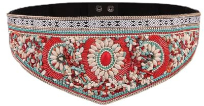 Duories Retro Bohemian Frauen Gürtel Ethnisch Perlen Elastisch Stretch Verstellbarer Gürtel Taille Bauchkette Körperschmuck,Mit Kleidern,T-Shirts,langen Hemden,für einen Taillenumfang von 72-85 cm,G
