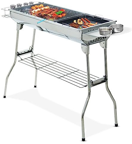 Albert Austin Stainless Steel Charcoal BBQ Grill for Outdoor Camping BBQ Foldable Design Efficient Heat Distribution Portable Barbecue Grill Quick Easy Assembly Barbeque Grill for Hiking Camping