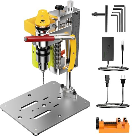 Yofuly Säulenbohrmaschine Mini-Bohrmaschine mit 7 Geschwindigkeiten, Mini Bank Tischbohrmaschine Drehzahlreglung Bankbohrmaschine für Holz, Metall und Kunststoff Electric Drill Press