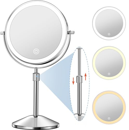 Niuphia Vanity Mirror with Lights 7 Rechargeable 1x/10x Lighted Makeup Mirror Adjustable Height Double Sided Mirror with Lights 360°Rotating Makeup Mirror