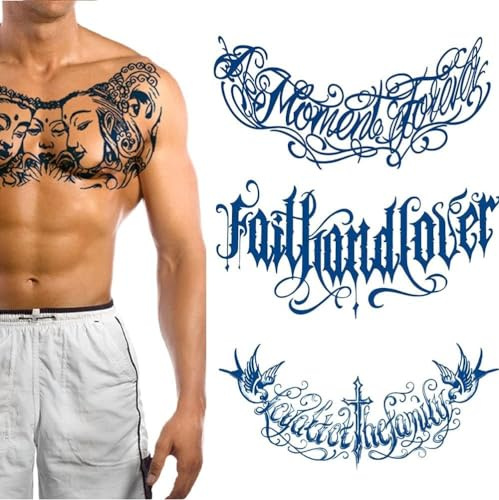Temporäre Tattoo Aufkleber,3 Blätter Buchstabe Kreuz Tattoos Aufkleber, Große Wasserdichte Brust Tattoo Aufkleber Körper Kunst Für Frauen Männer Lady Fake Sexy Realistische Transfer Aufkleber