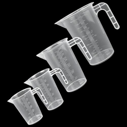 OKUYAN 4PCS Small Measuring Cup Measuring Jug Set of 50ml/100ml/250ml/500ml Measuring Beakers Clear Liquid Graduated Beaker Mixing Plastic Measuring Jugs for Baking Lab Kitchen Cooking Measuring Cups