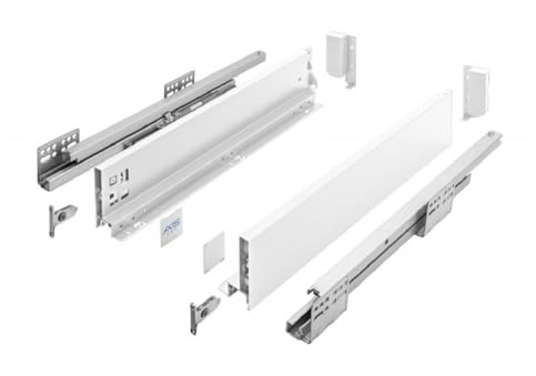 MS Beschläge Stahl Schubkastensystem Weiß Schubladen-Set Schubladensystem 40kg Traglast Unterflurführung Vollauszug Soft Close Schubladenauszug (Länge: 600mm, Höhe: 86mm)