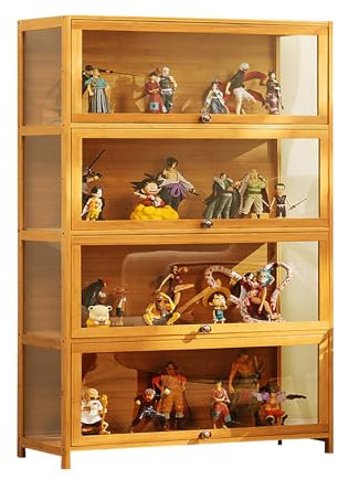 JSWHYBD Curio-vitrine Mit Acrylglastür 1-5-stufige Vitrine, Vitrine Aus Natürlichem Bambus Für Sammlerstücke Aufbewahrungsschrank Mit Hoher Kapazität Und Aufklappbarer Tür Starke Tragfähigkeit