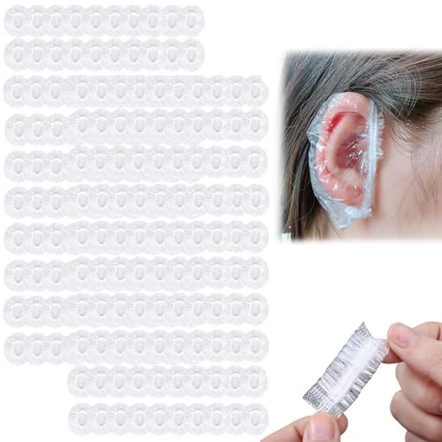 Niksultant 200 PCS Clear Ear Protectors Waterproof Ear Covers Caps Elastic Waterproof Cap Earmuffs for Hair Dye Shower Bathing
