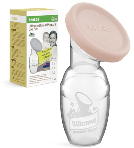Extractor de Leche Manual haakaa con Tapa de Silicona Alimentaria – Diseño Patentado, Operación Silenciosa Manos Libres, Succión Natural, A Prueba de Derrames, 4oz/100ml, Gris