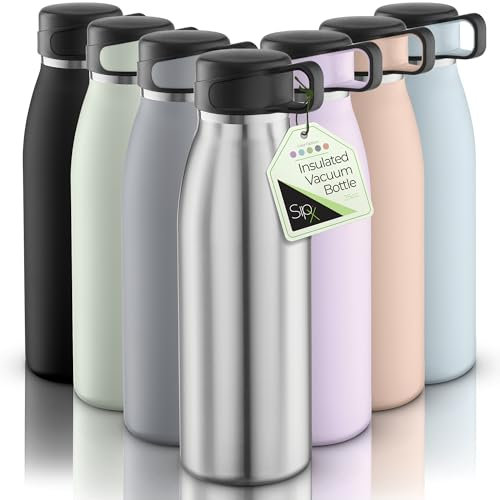 SipX™ 3-fach isolierte Edelstahl-Wasserflasche - 750 ml mit Deckeldeckel, BPA-frei, wiederverwendbar, isolierte Wasserflasche hält 24 Stunden kalt, Metall-Wasserflasche aus nachhaltigem Material zum