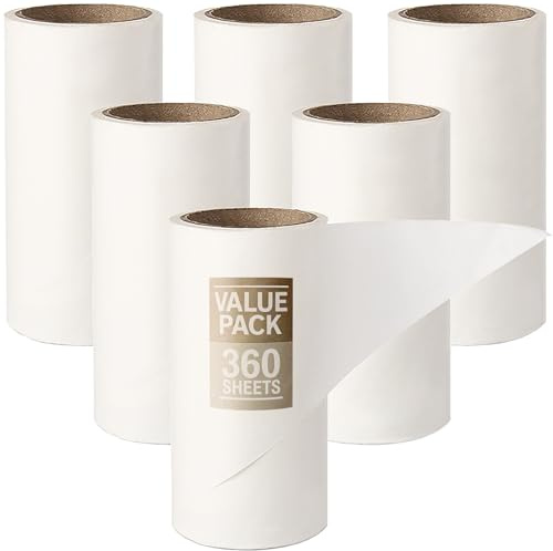360 Sheets Lint Roller Refills - Pack of 6 Replacement Sheets for Dust Cleaning