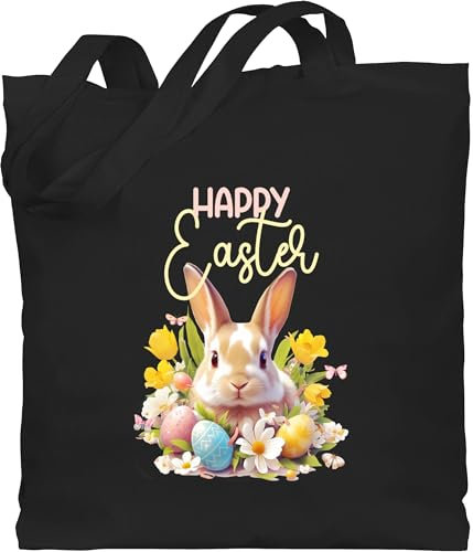Baumwolltasche - Ostergeschenke Ostern - Happy Easter Osterhase Ostereier Osternest Osterüberraschung - Unisize - Schwarz - oster jutetasche osterhasen beutel osterhasentasche osterngeschenke